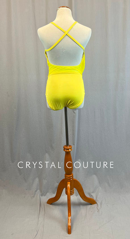 Bright Yellow Gathered Front Mesh Leotard