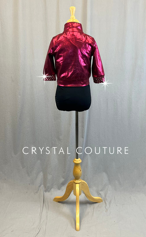 Burgundy Elbow Length Zip Up Jacket with Trunks - Rhinestones