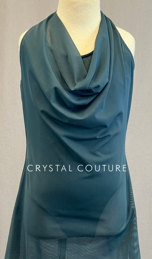 Grey Green Drape Halter Dress