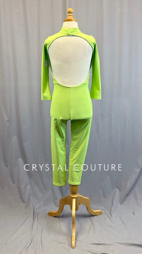 Custom Lime Green Long Sleeve Zipper Front Unitard