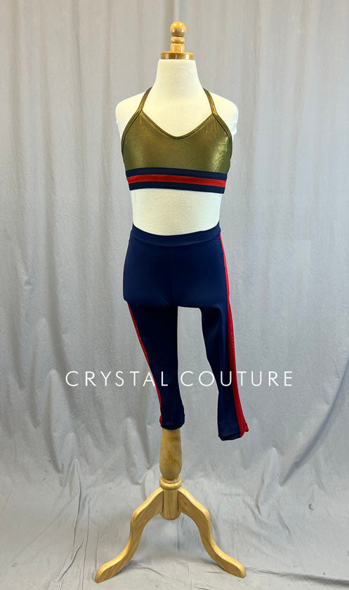 Olive and Navy Two Piece with Red Stripe Accents