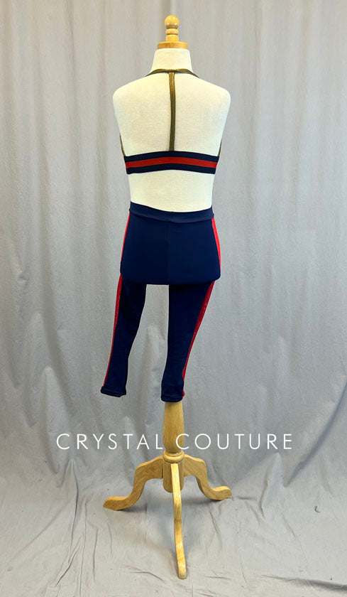 Olive and Navy Two Piece with Red Stripe Accents
