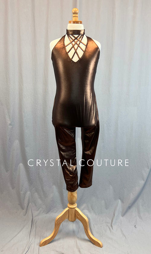 Custom Metallic Copper Unitard with Lattice Strapping