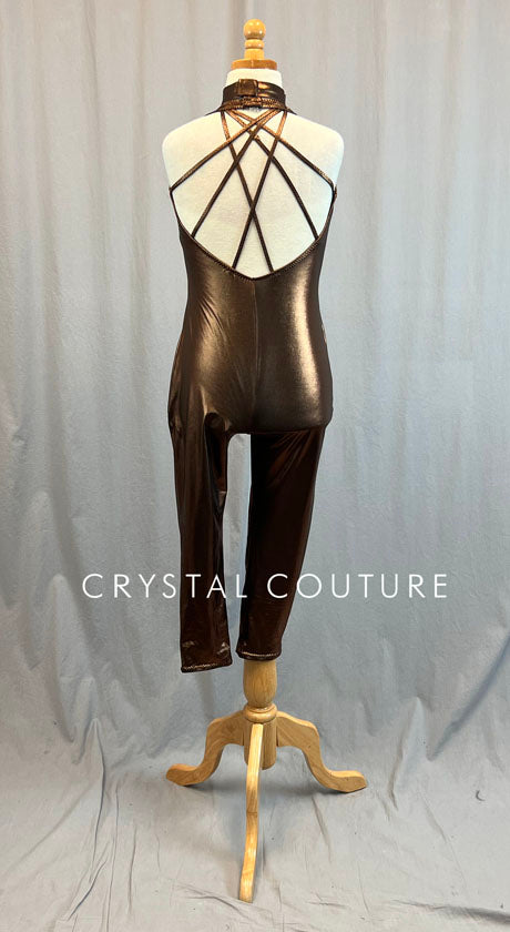 Custom Metallic Copper Unitard with Lattice Strapping