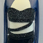 Custom Black Velour and Navy Mesh Connected Two Piece - Rhinestones