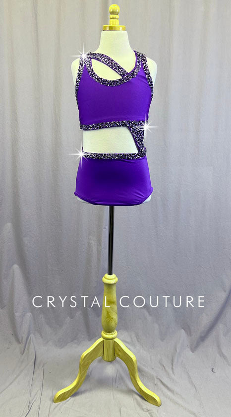 Custom Asymmetrical Purple Connected Two Piece - Rhinestones