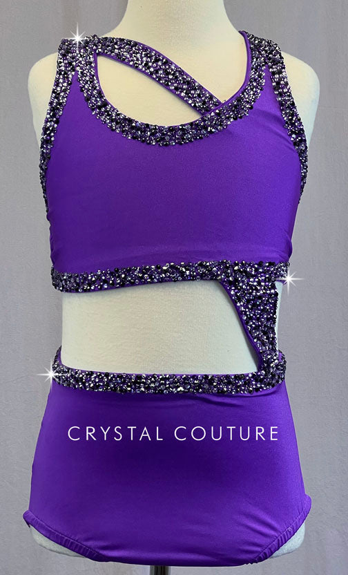 Custom Asymmetrical Purple Connected Two Piece - Rhinestones