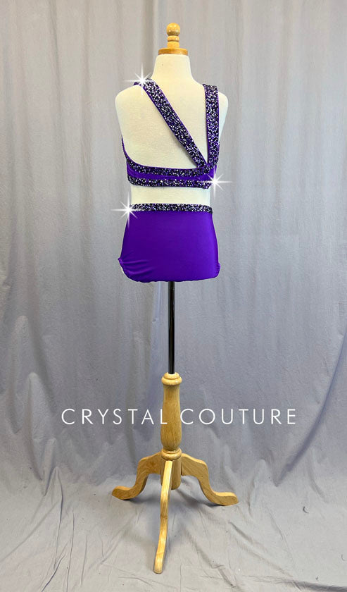 Custom Asymmetrical Purple Connected Two Piece - Rhinestones