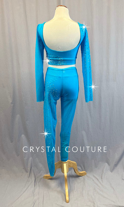 Custom Bright Blue Three Piece with Mesh - Rhinestones