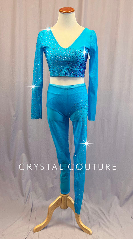 Custom Bright Blue Three Piece with Mesh - Rhinestones