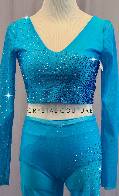 Custom Bright Blue Three Piece with Mesh - Rhinestones