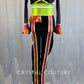 Black Long Sleeve Top and Leggings with Neon Ruffles and Edging