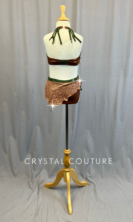 Custom Copper & Olive Green Two Piece with Asymmetrical Zsa Zsa Mini Skirt