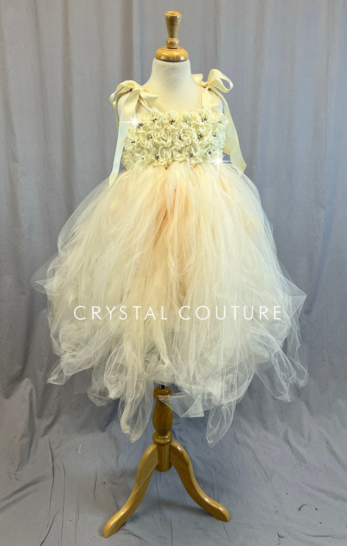 Custom Ivory Floral Dress with Long Romantic Tulle Skirt - Rhinestones Custom Ivory Floral Dress with Long Romantic Tulle Skirt - Rhinestones