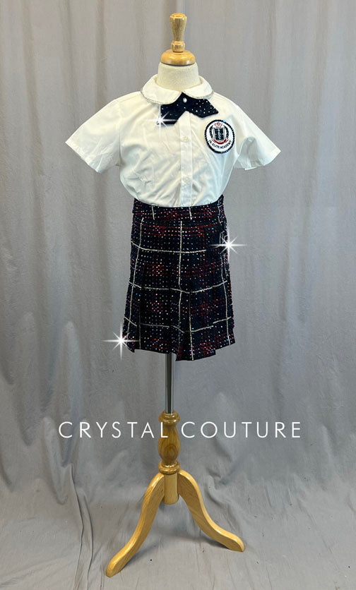 Academy Uniform with White Button Up & Plaid Skirt - Rhinestones