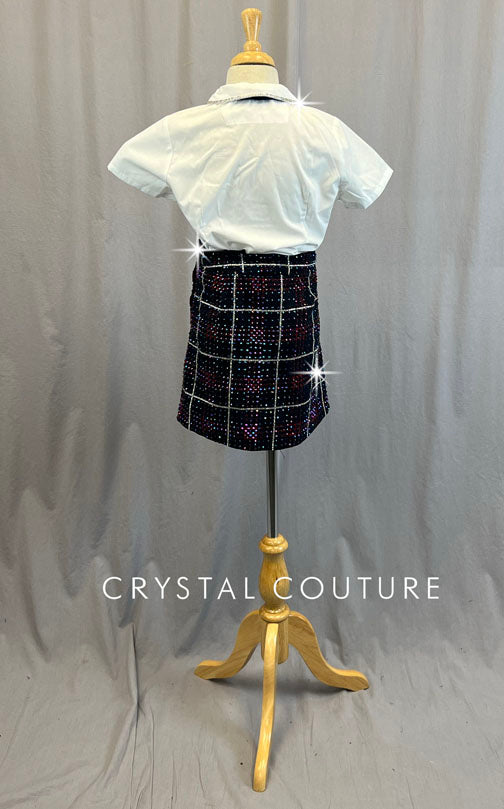 Academy Uniform with White Button Up & Plaid Skirt - Rhinestones