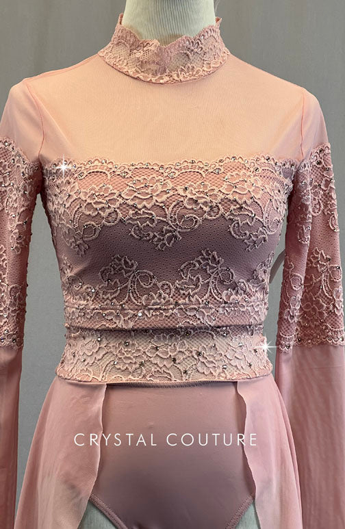 Pale Pink Lace Two Piece with Half Skirt - Rhinestones