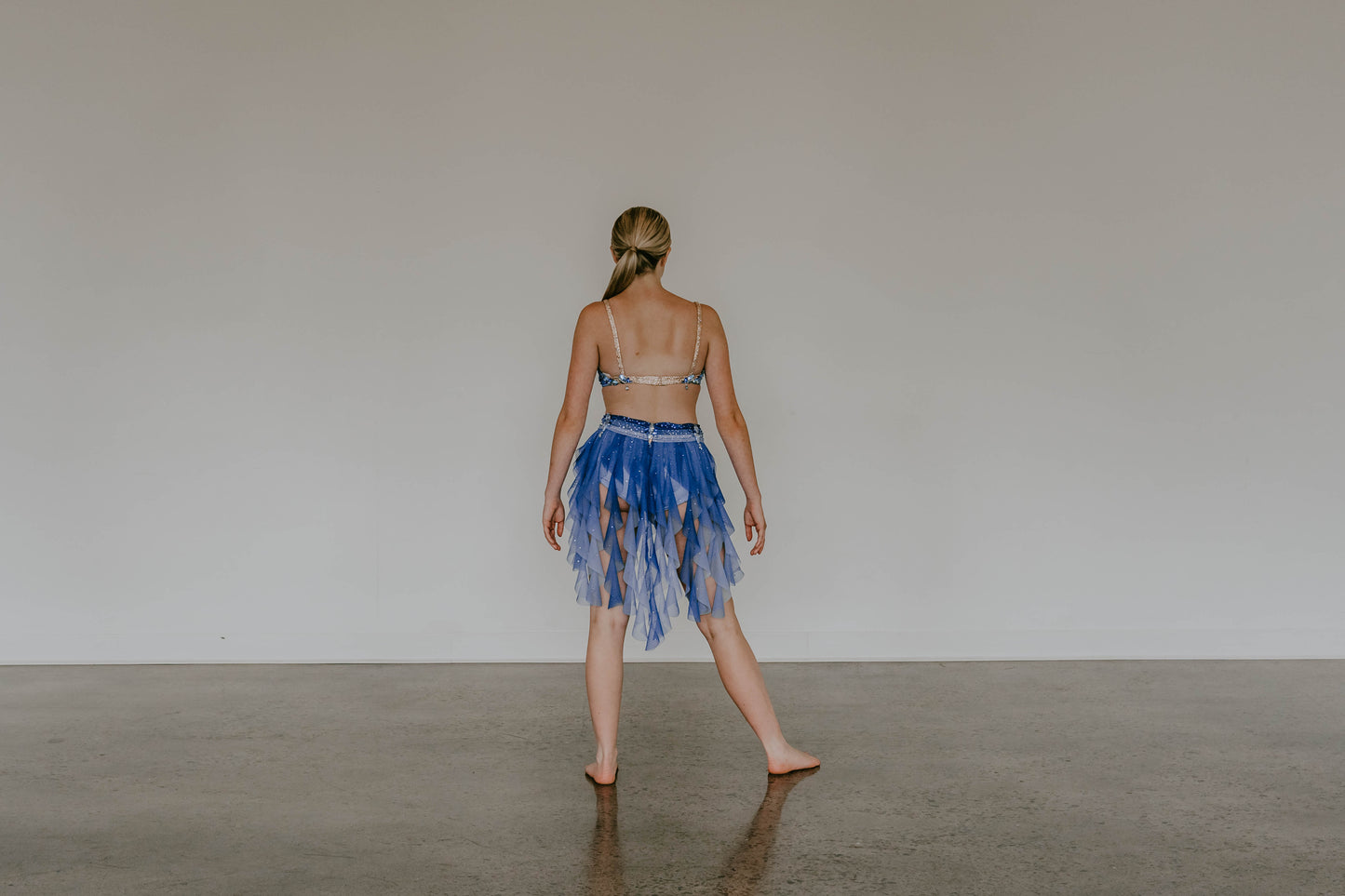Blue Ombre 2pc Bra-Top with Brief/Tendril Skirt - Swarovski Rhinestones