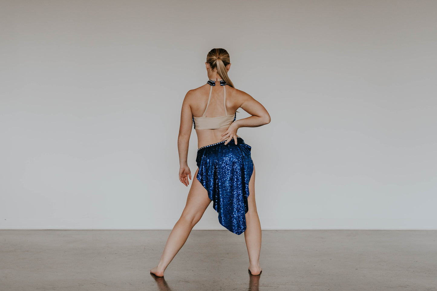 Navy Blue Zsa Zsa Leotard with Half Skirt - Swarovski Rhinestones