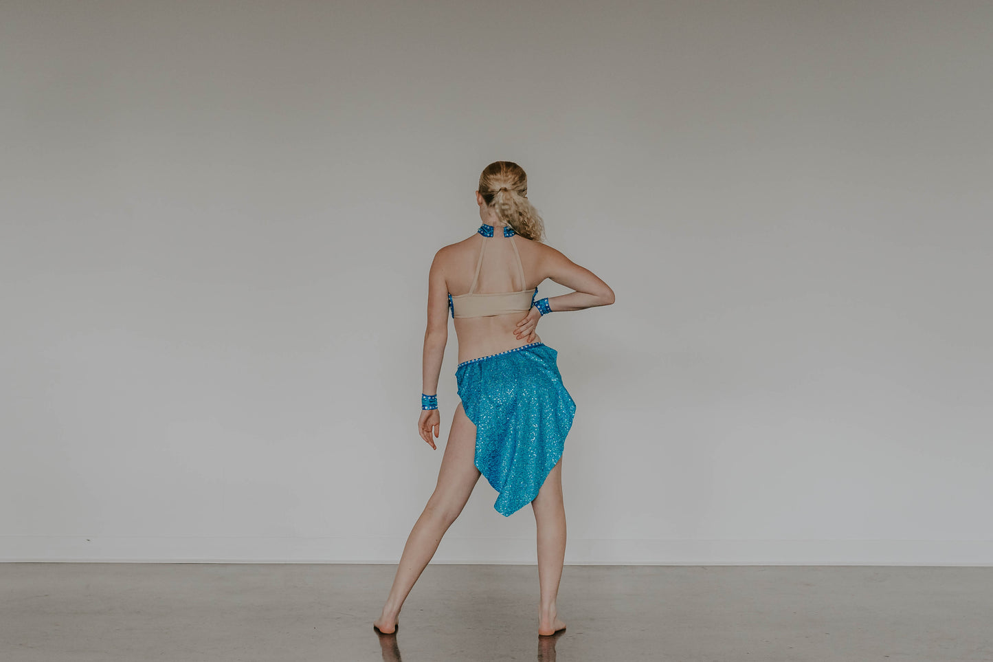 Teal Blue Zsa Zsa Leotard with Half Skirt - Swarovski Rhinestones