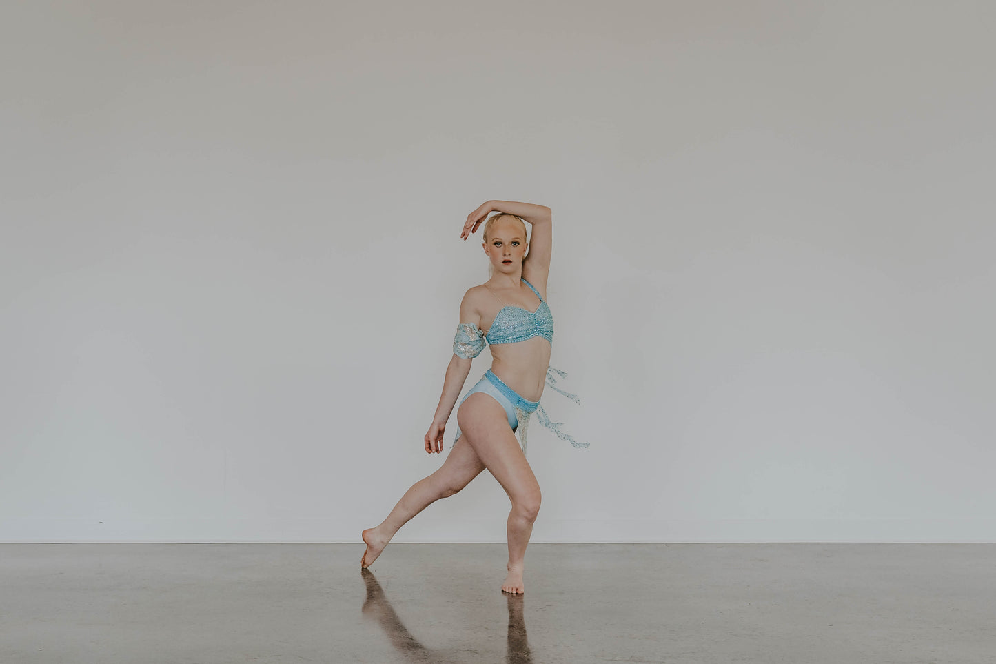 Lt Blue Connected 2 Ppb Bra-Top with Trunk/Asymmetrical Lace Skirt - Asymmetrical Skirt - Swarovski Rhinestones