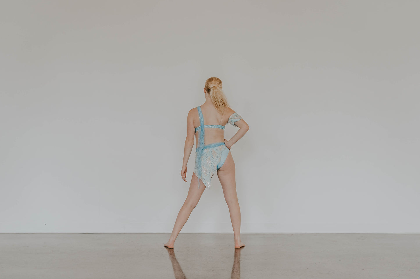 Lt Blue Connected 2 Ppb Bra-Top with Trunk/Asymmetrical Lace Skirt - Asymmetrical Skirt - Swarovski Rhinestones
