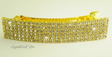 Crystal/Gold Rhinestone 6 Row 3.5" Barrette