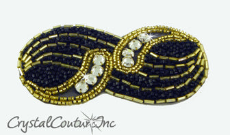 Black /Gold/Crystal Rhinestone Swirl Applique
