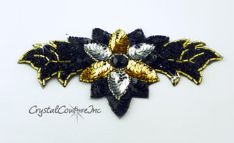 Black /Gold/Silver Leaf & Flower Applique