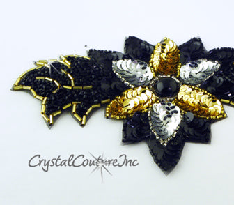 Black /Gold/Silver Leaf & Flower Applique