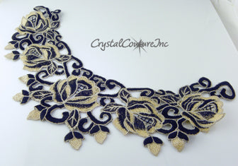 Black/Tan Floral Lace Embroidered Applique