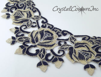 Black/Tan Floral Lace Embroidered Applique
