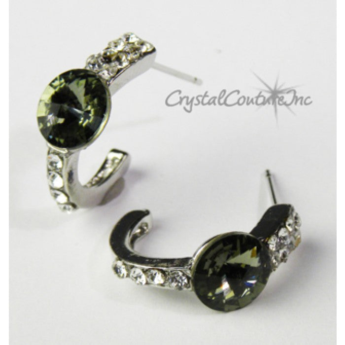 Rivoli Post Earrings with Rhinestone Half Hoop