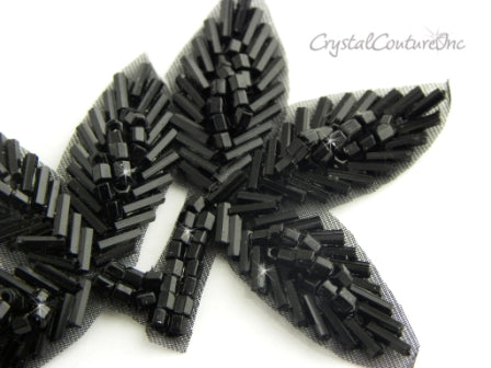 Black Beaded Leaf Applique