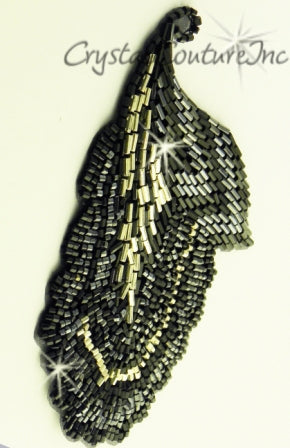 Black/Silver Combo Beaded Leaf Applique