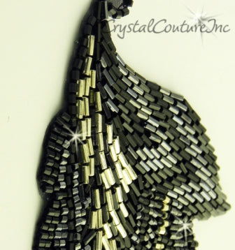 Black/Silver Combo Beaded Leaf Applique