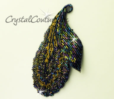 Dark Multi-Color Beaded Leaf Applique