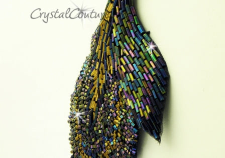 Dark Multi-Color Beaded Leaf Applique