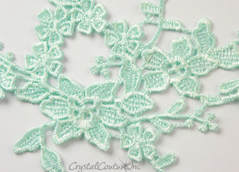 Light Teal Blue Floral Lace Embroidered Applique