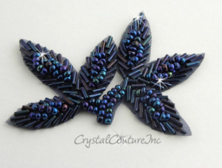Blue Iris Beaded Leaf Applique