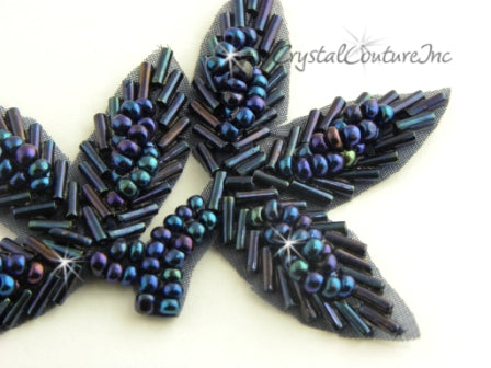Blue Iris Beaded Leaf Applique