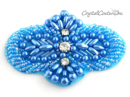 Blue Beaded & Pearl Applique