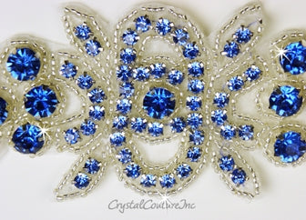 Lt Sapphire Rhinestone/Silver Beaded Applique