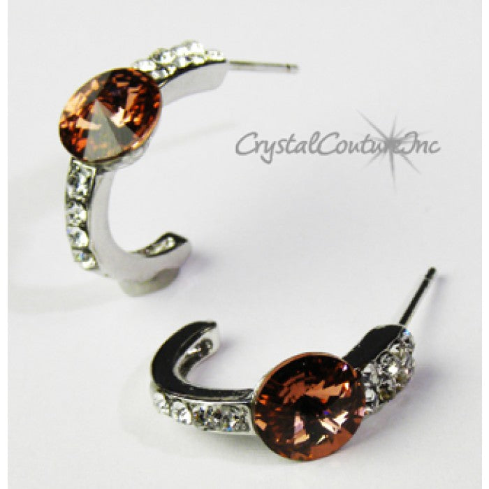 Rivoli Post Earrings with Rhinestone Half Hoop