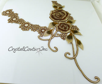 Brown/Tan Floral Lace Embroidered Applique