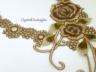 Brown/Tan Floral Lace Embroidered Applique