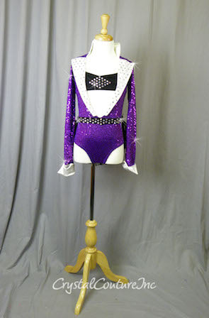 Tuxedo Inspired Purple Leotard with Black Skirt/Bustle - Swarovski Rhinestones