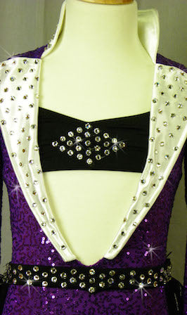 Tuxedo Inspired Purple Leotard with Black Skirt/Bustle - Swarovski Rhinestones