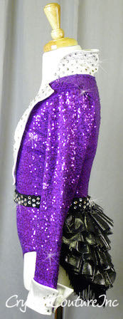 Tuxedo Inspired Purple Leotard with Black Skirt/Bustle - Swarovski Rhinestones