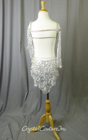 White Floral Lace Bra-Top and Trunk/Skirt with Yellow Accents - Swarovski Rhinestones